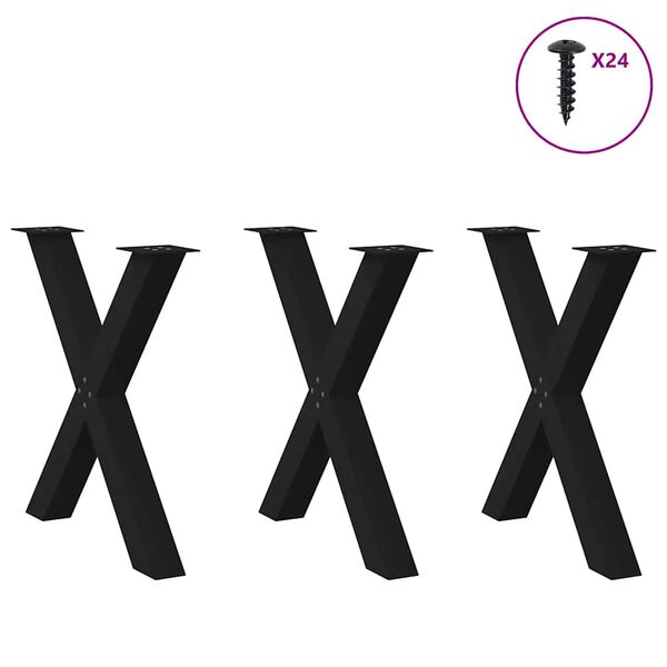 vidaXL Πόδια Τραπεζαρίας σε Σχήμα Χ 3 τεμ. Μαύρο 80x(72-73) εκ. Ατσάλι