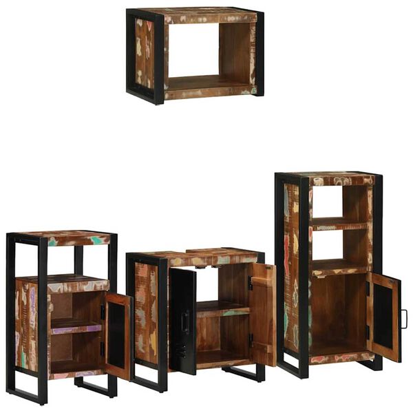 vidaXL Σετ Επίπλων Μπάνιου 4 pcs Πολύχρωμο Στερεό ανακτημένο ξύλο