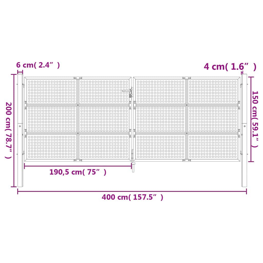 vidaXL Πύλη Κήπου Ανθρακί 400 x 150 εκ. Ατσάλινη