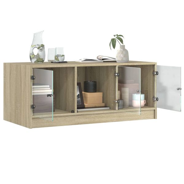 vidaXL Τραπεζάκι Σαλονιού Sonoma Δρυς 102x50x42 εκ. με Γυάλινες Πόρτες