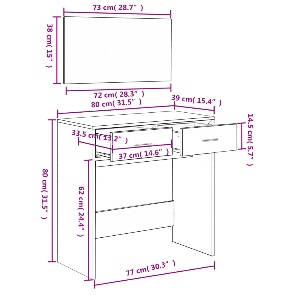 vidaXL Μπουντουάρ με Καθρέφτη Γκρι Sonoma 80 x 39 x 80 εκ.