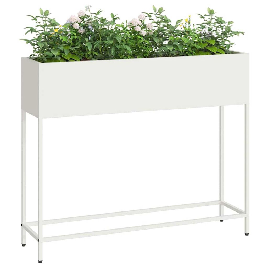 vidaXL Υψωμένη Γλάστρα Κήπου Λευκό 100 x 26 x 82 εκ Ατσάλι