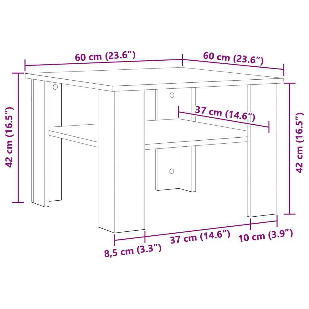 vidaXL Τραπεζάκι σαλονιού Μαύρο Δρύς 60x60x42 εκ. Επεξεργασμένο ξύλο