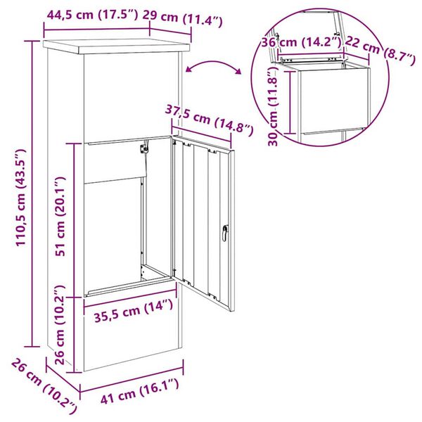 vidaXL Θυρίδα Πακέτων Λαδί 44.5 x 29 x 110.5 εκ Ατσάλι