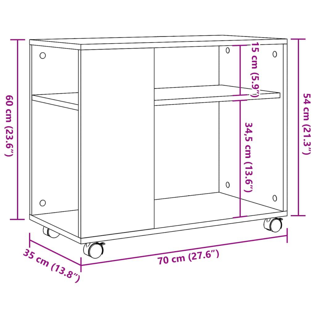 vidaXL Βοηθητικό Τραπέζι με Ρόδες Λευκό 70x35x60 εκ. Επεξεργ. Ξύλο