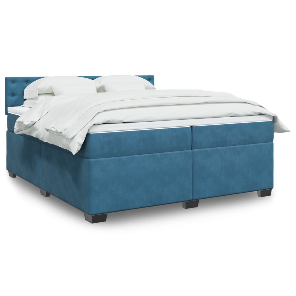 vidaXL Κρεβάτι Boxspring με Στρώμα Μπλε 200x200 εκ. Βελούδινο