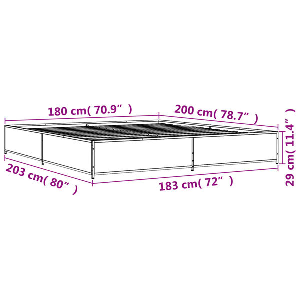 vidaXL Πλαίσιο Κρεβατιού Καφέ Δρυς 180x200 εκ. Επεξ. Ξύλο & Μέταλλο