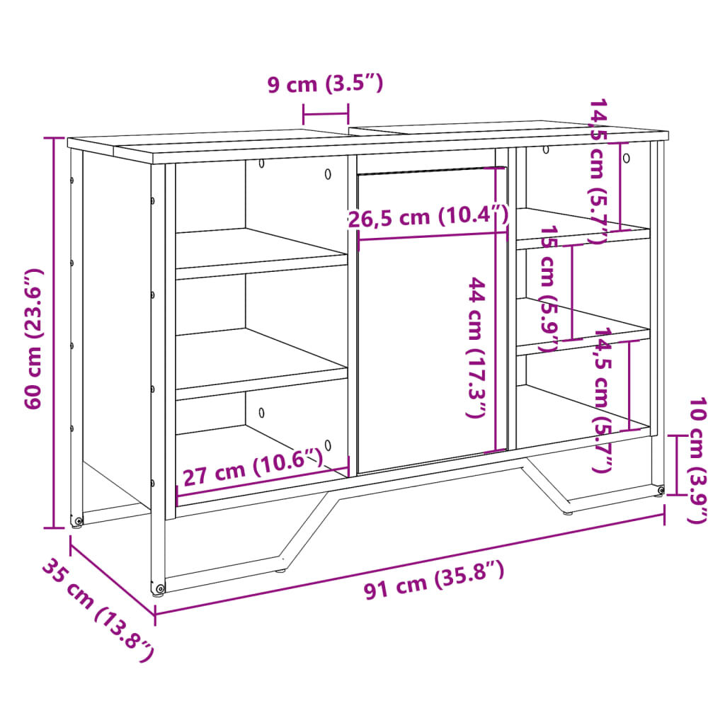 vidaXL Ντουλάπι Νιπτήρα Μπάνιου Sonoma Δρυς 91x35x60 εκ. Επεξ. Ξύλο