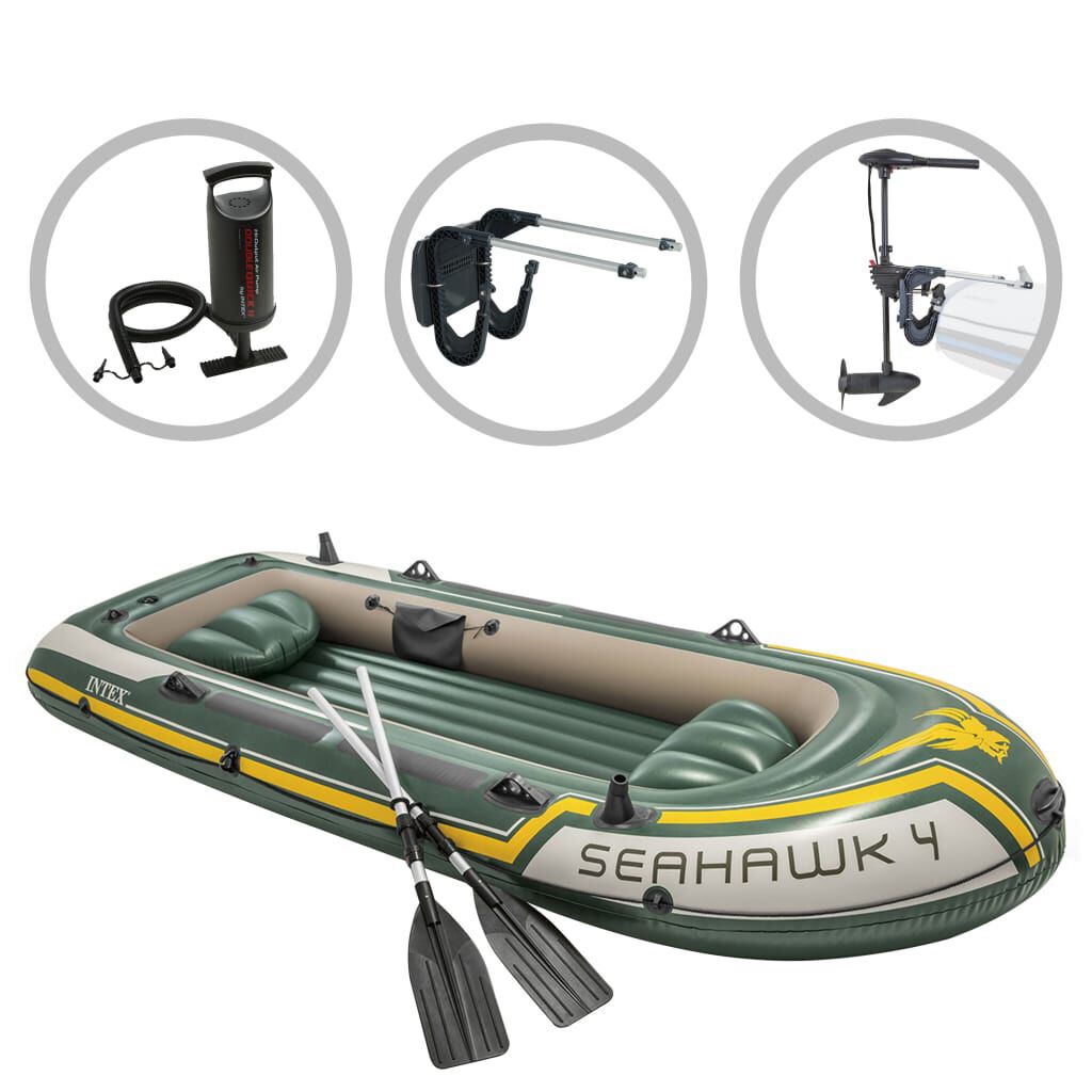 Intex Σετ Φουσκωτού Σκάφους Seahawk 4 με Κινητήρα και Βάση