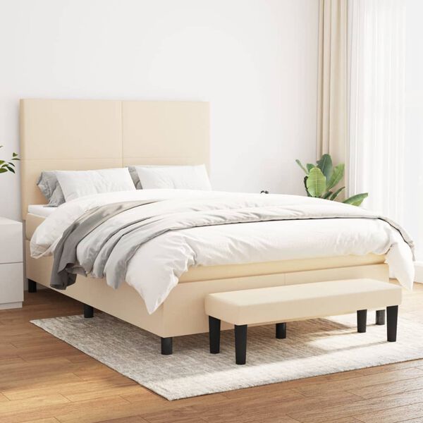 vidaXL &Kappa;&rho;&epsilon;&beta;ά&tau;&iota; Boxspring &mu;&epsilon; &Sigma;&tau;&rho;ώ&mu;&alpha; &Kappa;&rho;&epsilon;&mu; 140x200 &epsilon;&kappa;. &Upsilon;&phi;&alpha;&sigma;&mu;ά&tau;&iota;&nu;&omicron;