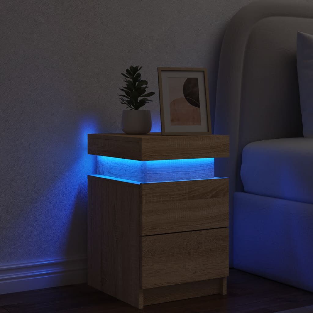 vidaXL Κομοδίνο με Φώτα LED Sonoma Δρυς 35 x 39 x 55 εκ.