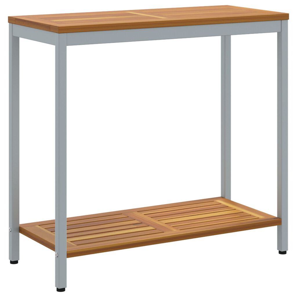 vidaXL Εξωτερικό Τραπέζι Φυσικό & Γκρι 35x80x75 εκ. Μασίφ Ξύλο και Χάλυβας