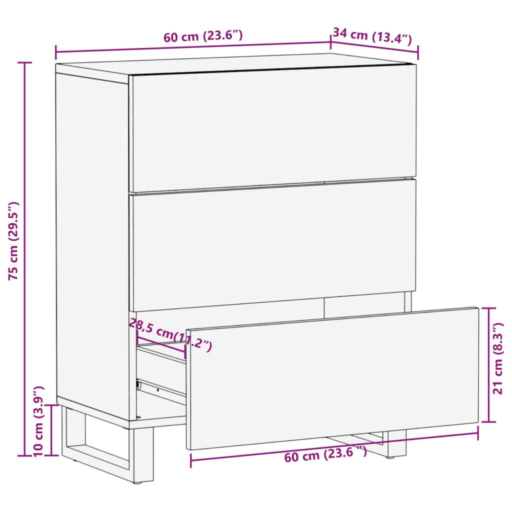 vidaXL Ντουλάπι Λευκό 60 x 34 x 75 εκ. από Μασίφ Ξύλο Μάνγκο