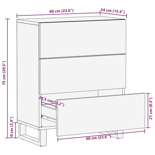 vidaXL Ντουλάπι Λευκό 60 x 34 x 75 εκ. από Μασίφ Ξύλο Μάνγκο