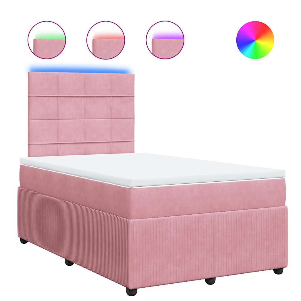 vidaXL Κρεβάτι Boxspring με Στρώμα Ροζ 120x190 εκ. Βελούδινο