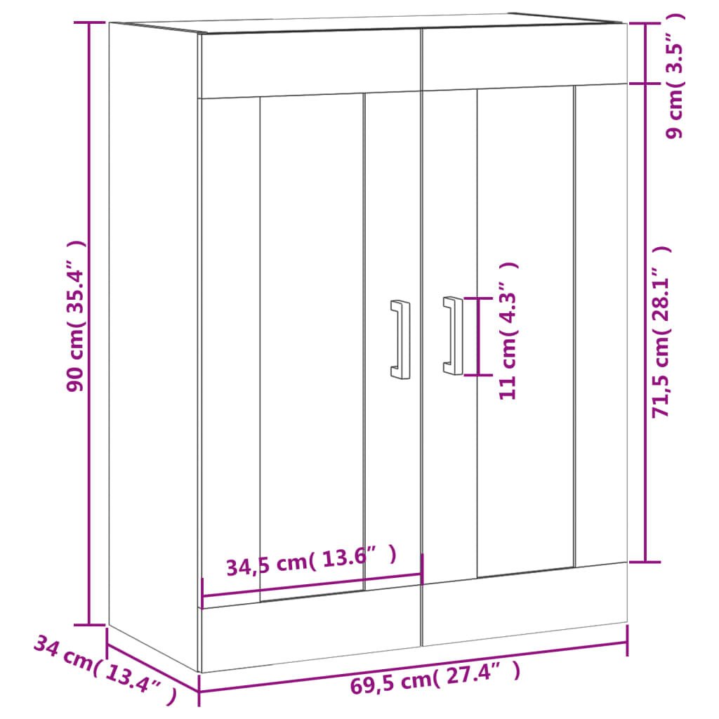 vidaXL Ντουλάπι Επιτοίχιο Γκρι Σκυροδεμ. 69,5x34x90 εκ. Επεξεργ. Ξύλο