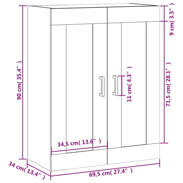 vidaXL Ντουλάπι Επιτοίχιο Γκρι Σκυροδεμ. 69,5x34x90 εκ. Επεξεργ. Ξύλο
