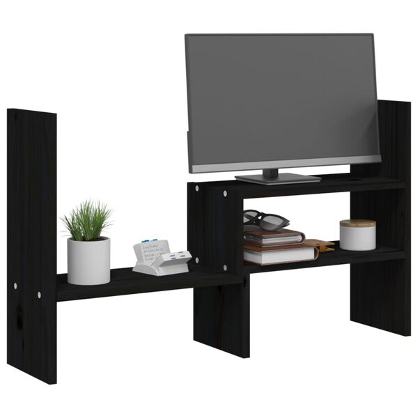 vidaXL Βάση Οθόνης Μαύρο (39-72)x17x43 εκ. από Μασίφ Ξύλο Πεύκου