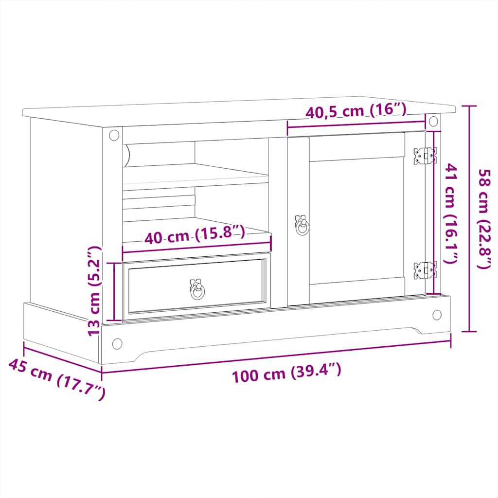 vidaXL Έπιπλο Τηλεόρασης Corona 100x45x58 εκ. από Μασίφ Ξύλο Πεύκου