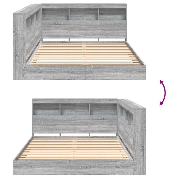 vidaXL Κρεβάτι Ραφιέρα Γκρι Σανονά 140x200 εκ. από Μηχανική Ξυλεία