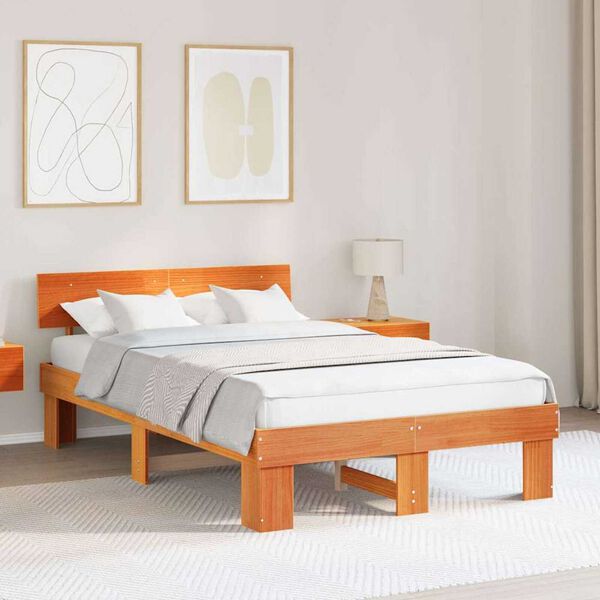 vidaXL Σκελετός Κρεβατιού Καφέ κεριού 120 x 190 cm Μασίφ ξύλο πεύκου