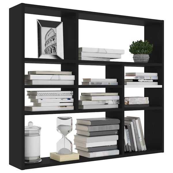 vidaXL Ραφιέρα Τοίχου Μαύρη 90 x 16 x 78 εκ. από Επεξεργασμένο Ξύλο