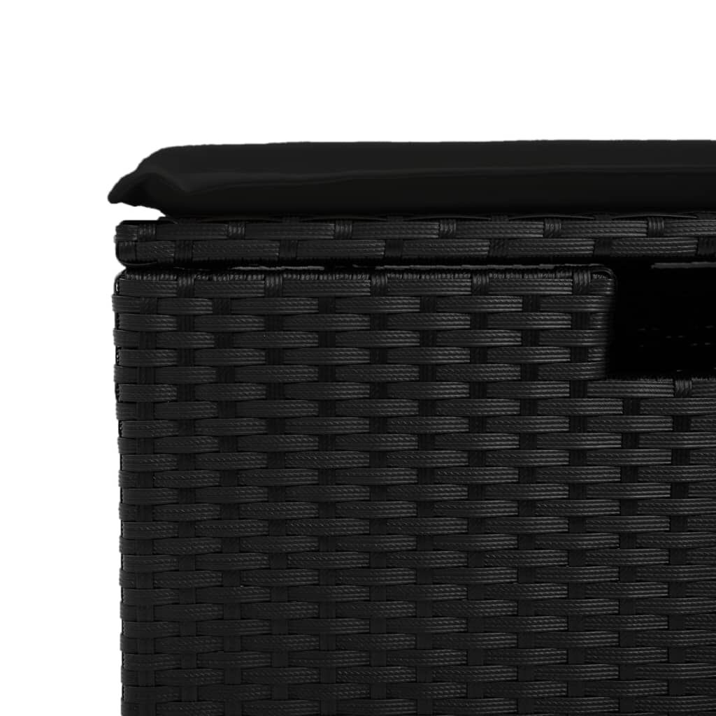 vidaXL Υποπόδιο Κήπου Μαύρο 55x55x37 εκ. Συνθετικό Ρατάν με Μαξιλάρι