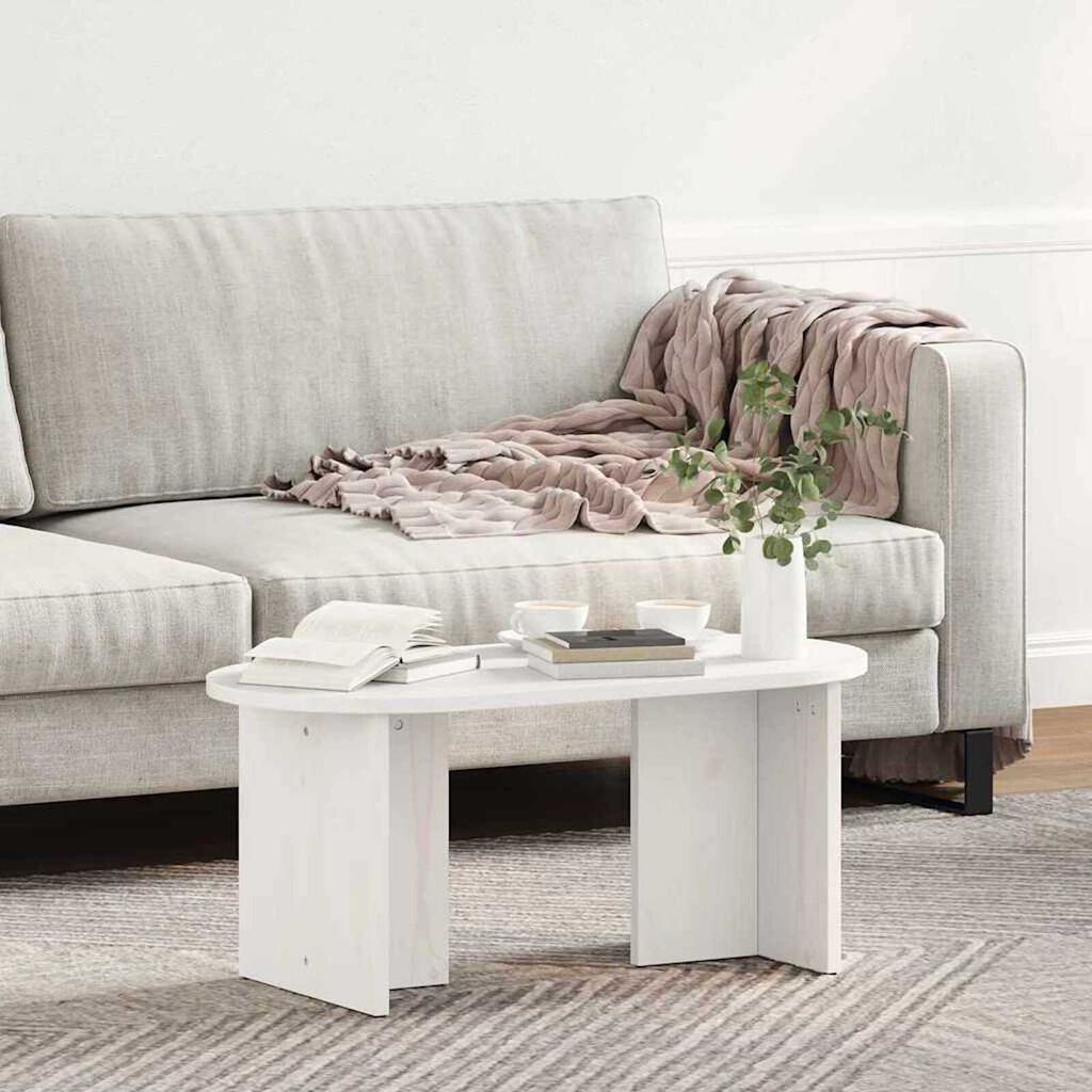 vidaXL Τραπεζάκι σαλονιού Λευκό 80 x 39.5 x 35 εκ. Μασίφ ξύλο πεύκου