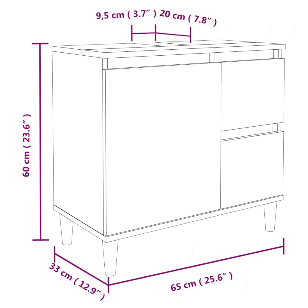 vidaXL Ντουλάπι Μπάνιου Λευκό 65 x 33 x 60 εκ. από Επεξεργασμένο Ξύλο