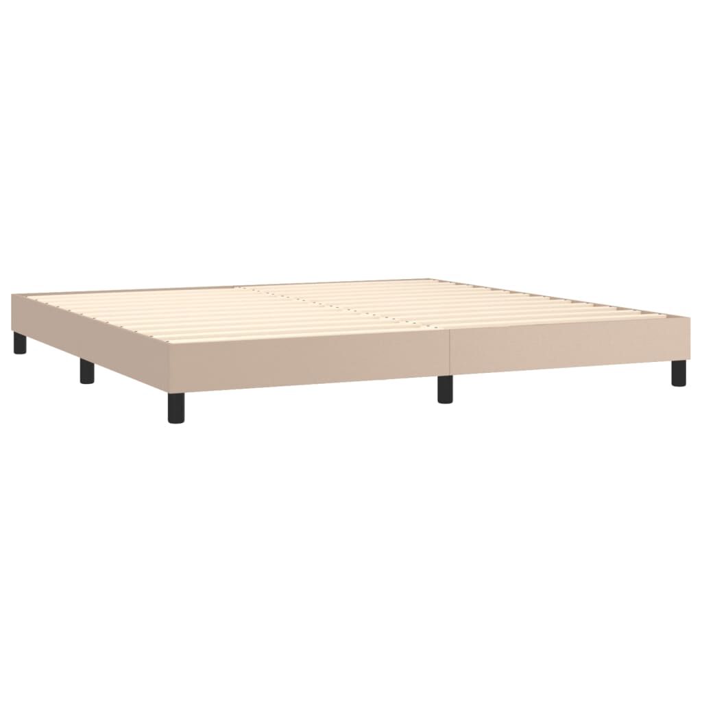 vidaXL Κρεβάτι Boxspring Στρώμα&LED Καπουτσίνο 200x200 εκ. Συνθ. Δέρμα