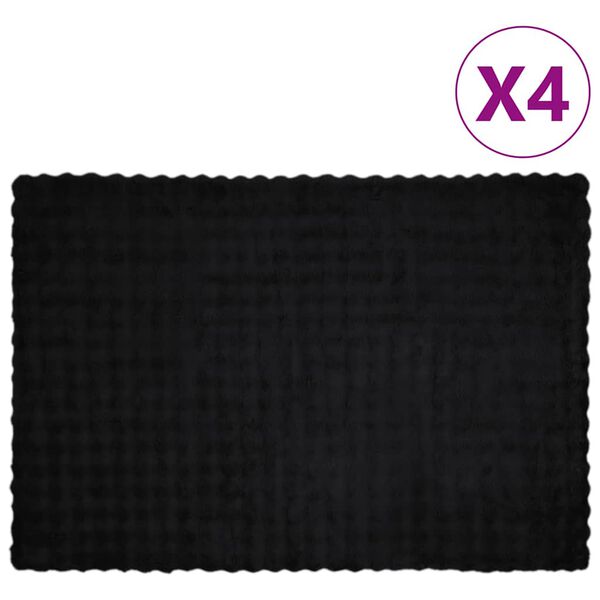 vidaXL Ψεύτικη κουβέρτα από κουνέλι 4 pcs Μαύρο 150 x 220 cm