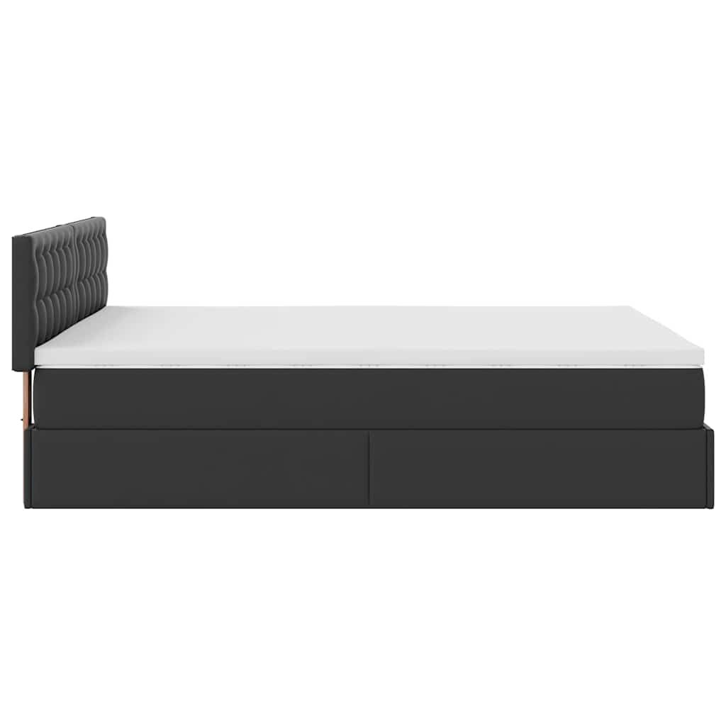 vidaXL Οθωμανικό κρεβάτι με στρώματα & LEDs Μαύρο Faux Leather