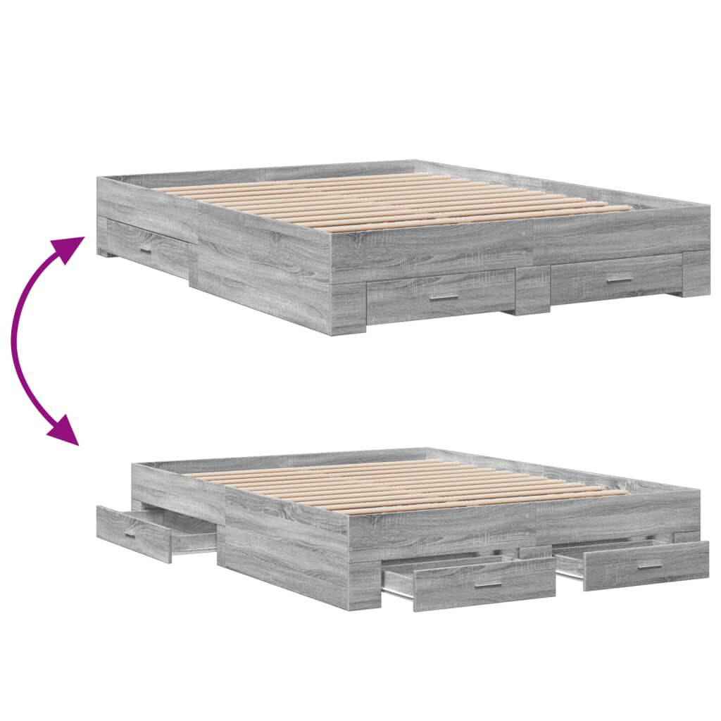 vidaXL Πλαίσιο Κρεβατιού με Συρτάρια Γκρι Sonoma 150x200εκ. Επεξ. Ξύλο