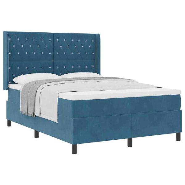 vidaXL Κρεβάτι με ελατήρια με κεφαλάρι Μπλε 160 x 200 cm Βελούδο