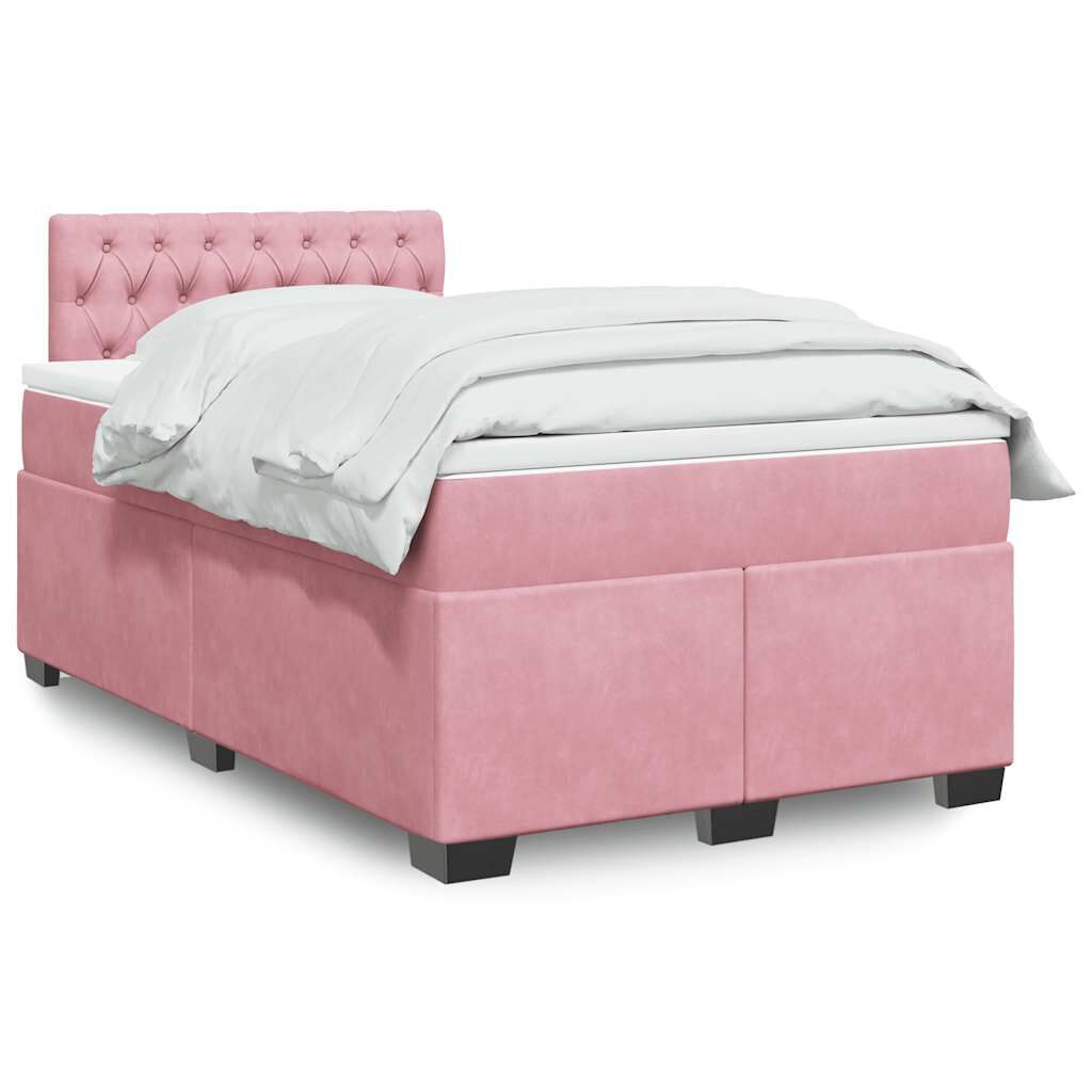 vidaXL Κρεβάτι Boxspring με Στρώμα Ροζ 120x190 εκ. Βελούδινο