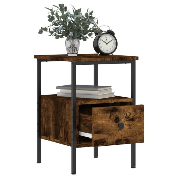 vidaXL Κομοδίνο Καπνιστή Δρυς 34 x 36 x 50 εκ. από Επεξεργασμένο Ξύλο
