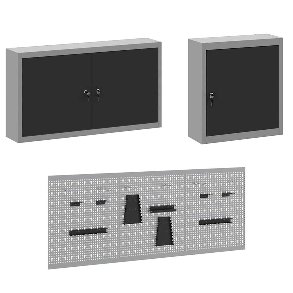 vidaXL Πάγκος εργασίας με συρτάρι 8 pcs Μαύρο 150 x 55 x 200 εκ Ατσάλι