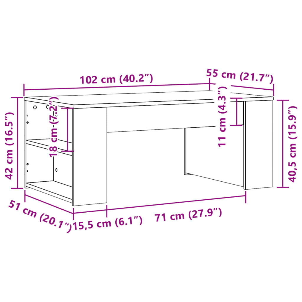 vidaXL Τραπεζάκι Σαλονιού Sonoma Δρυς 102x55x42 εκ. Επεξεργασμένο Ξύλο