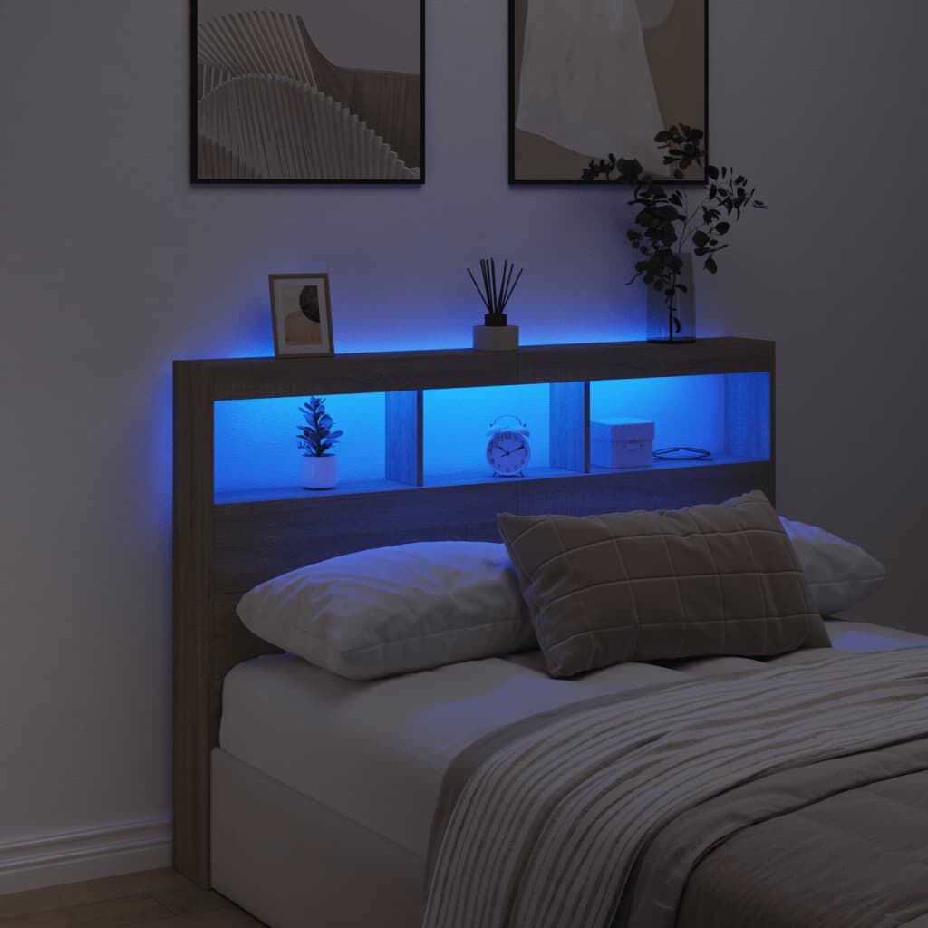 vidaXL Κεφαλάρι με Αποθηκευτικό Χώρο & LED Sonoma Δρυς 140x17x102 εκ.