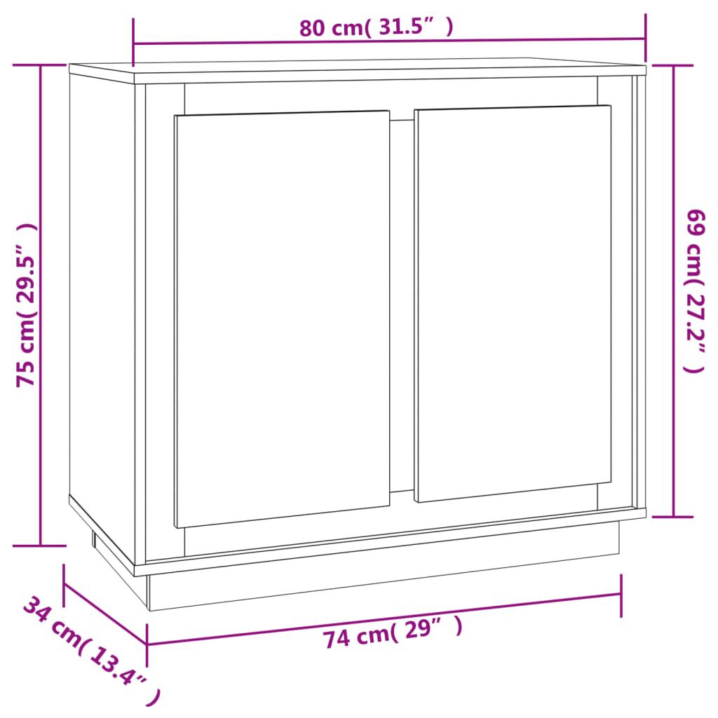 vidaXL Ντουλάπι Γυαλιστερό Λευκό 80x34x75 εκ. από Επεξεργασμένο Ξύλο