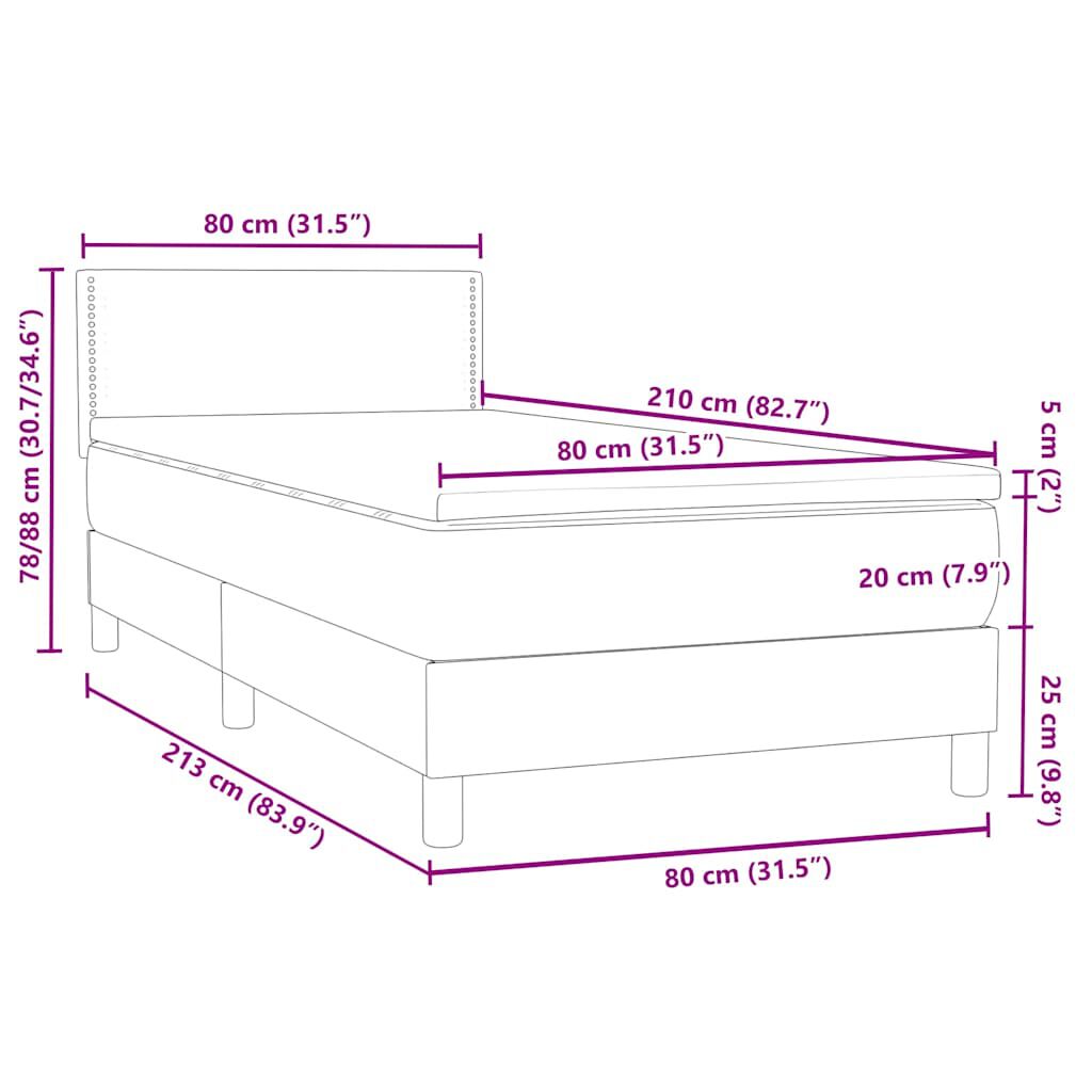 vidaXL Box Spring Κρεβάτι με στρώμα Σκούρο γκρι 80x210 εκ. Βελούδινο