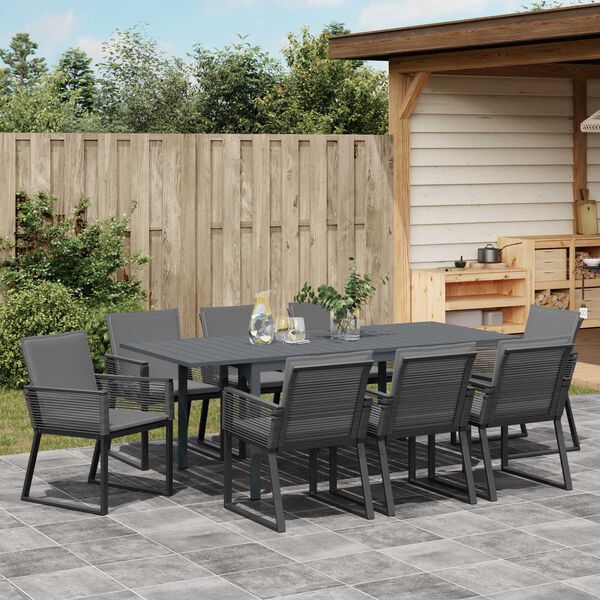 vidaXL Σετ τραπεζαρίας κήπου 9 pcs Μαύρο Large Μέταλλο