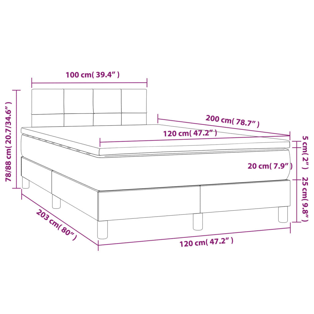 vidaXL Κρεβάτι Boxspring με Στρώμα & LED Σκ. Πράσινο 120x200εκ Βελούδο