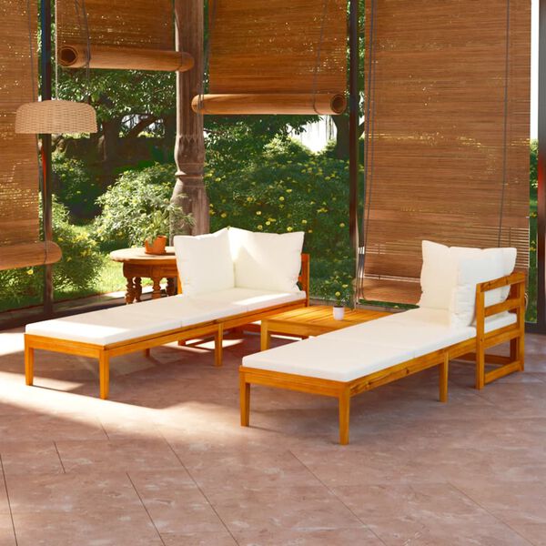 vidaXL Σαλόνι Κήπου Σετ 3 Τεμαχίων Ξύλο Ακακίας & Λευκά Κρεμ Μαξιλάρια