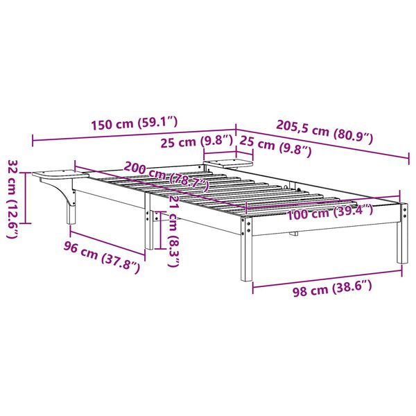 vidaXL Πλαίσιο κρεβατιού με κομοδίνα Λευκό 100 x 200 εκ. Λευκό