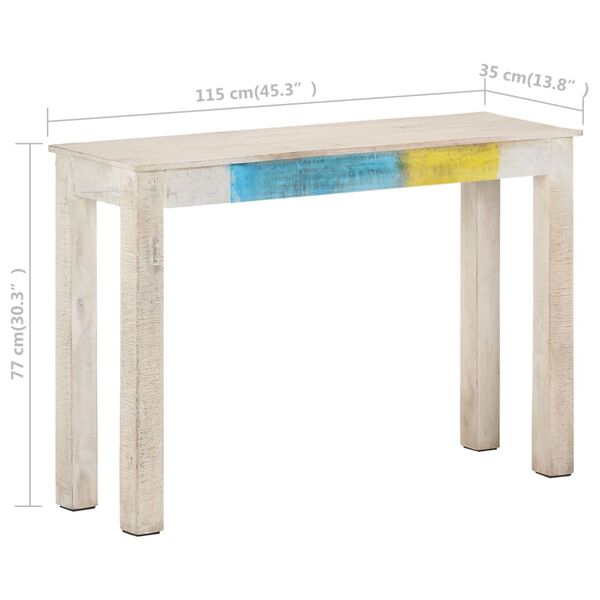 vidaXL Τραπέζι Κονσόλα Λευκό 115x35x77 εκ. από Ακατέργαστο Ξύλο Μάνγκο