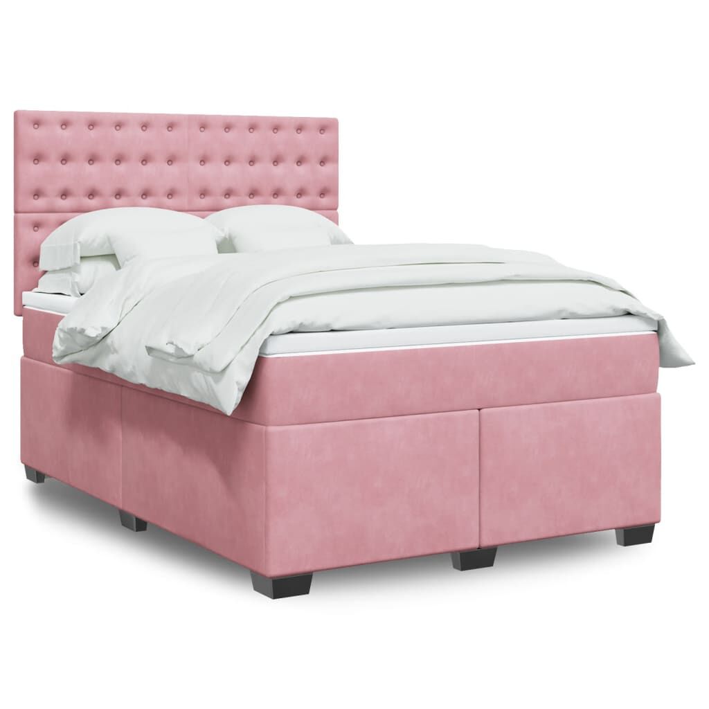 vidaXL Κρεβάτι Boxspring με Στρώμα Ροζ 140x190 εκ. Βελούδινο