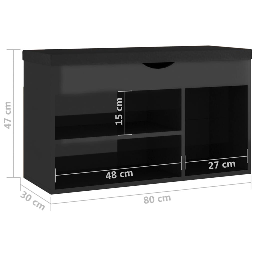 vidaXL Παπουτσοθήκη Γυαλ. Μαύρο 80x30x47 εκ. Επεξ. Ξύλο με Μαξιλάρι