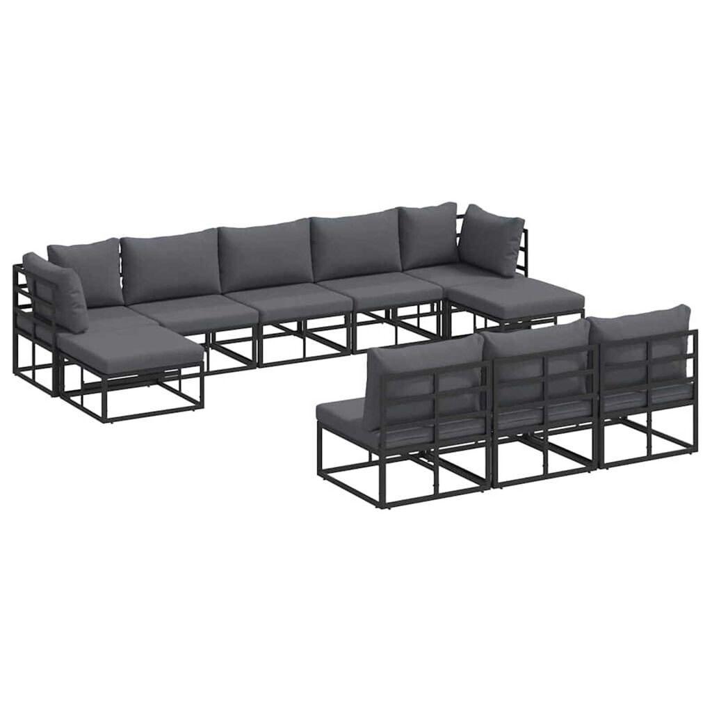 vidaXL Σετ Καναπέ Κήπου με μαξιλάρι 10 pcs Μαύρο Αλουμίνιο