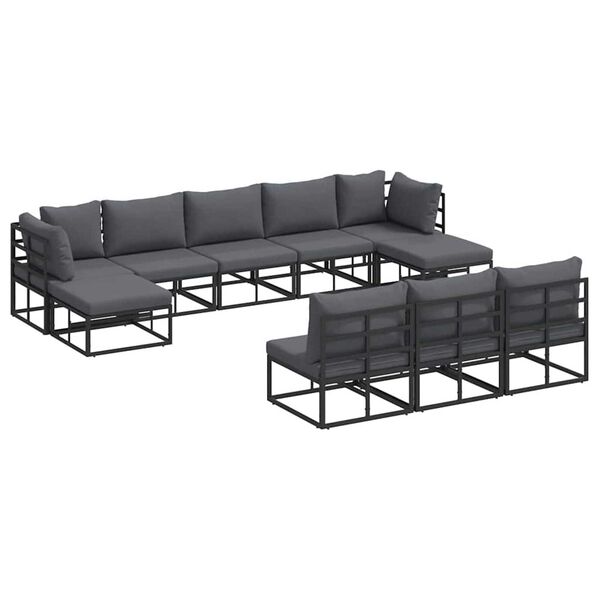 vidaXL Σετ Καναπέ Κήπου με μαξιλάρι 10 pcs Μαύρο Αλουμίνιο